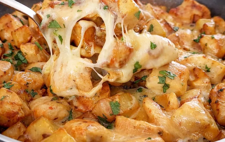 Vürtsikas kartuli gratin sulatatud juustu ja värske peterselliga.