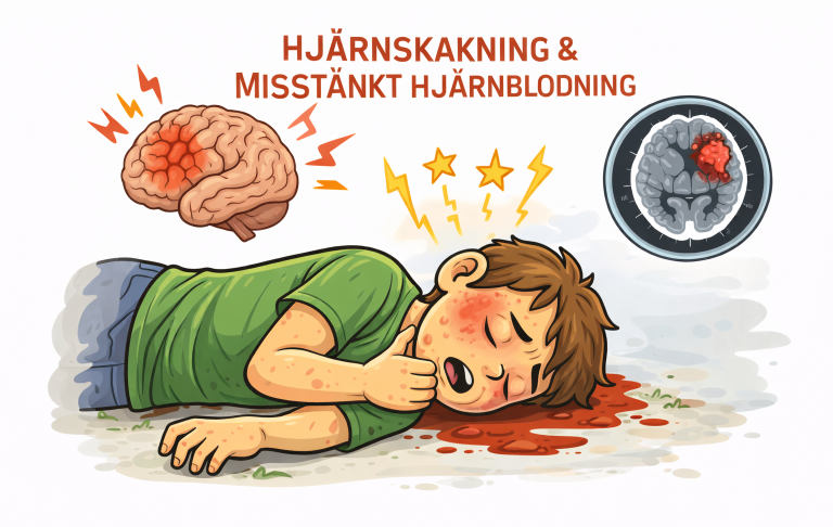 Tjej som ligger på marken med ansiktet mot jorden, omgiven av hjärnsymboler och blixtar.