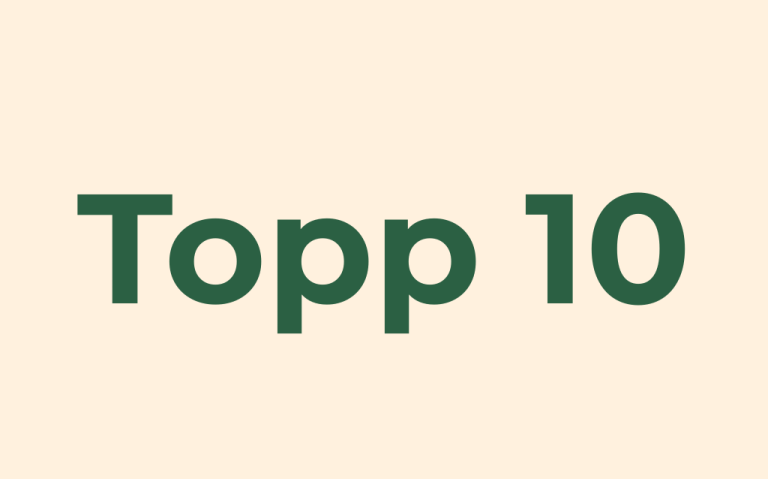Text med orden "Topp 10" i stora bokstäver, färgen grön på ljus bakgrund.