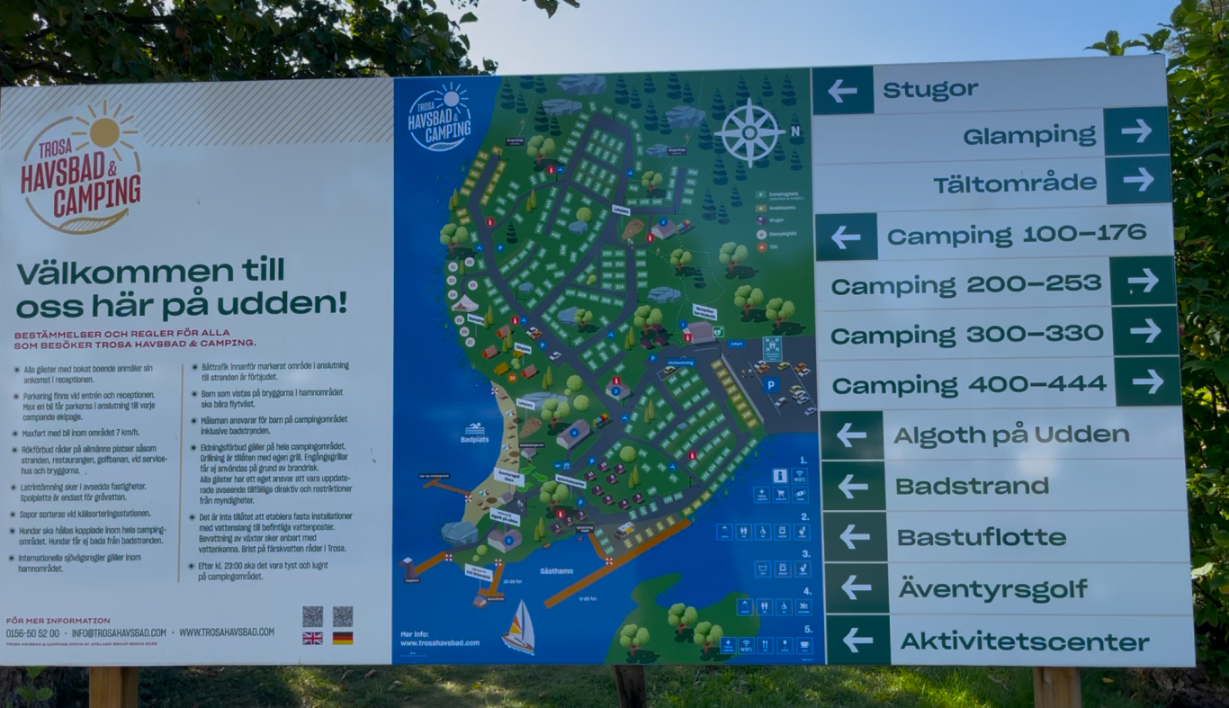 Campingkartan Karta över campingområdet med information om olika platser och faciliteter.