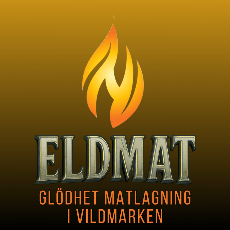 Logotyp för Eldmat, med en eldsymbol och text om matlagning i vildmark.