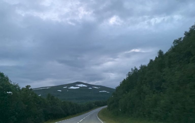 Ett vägnät som slingrar sig genom ett grönt landskap under molnig himmel.